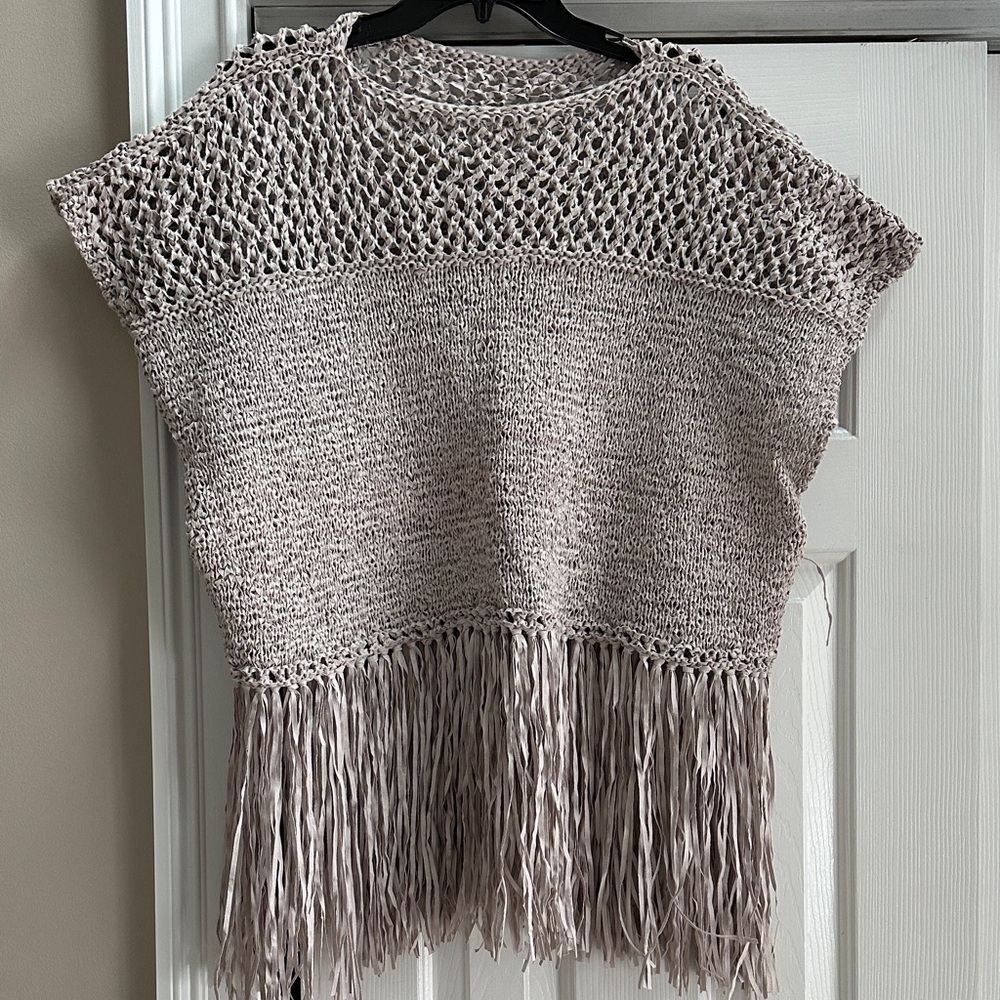 Fringed Knit Sweater - Cream